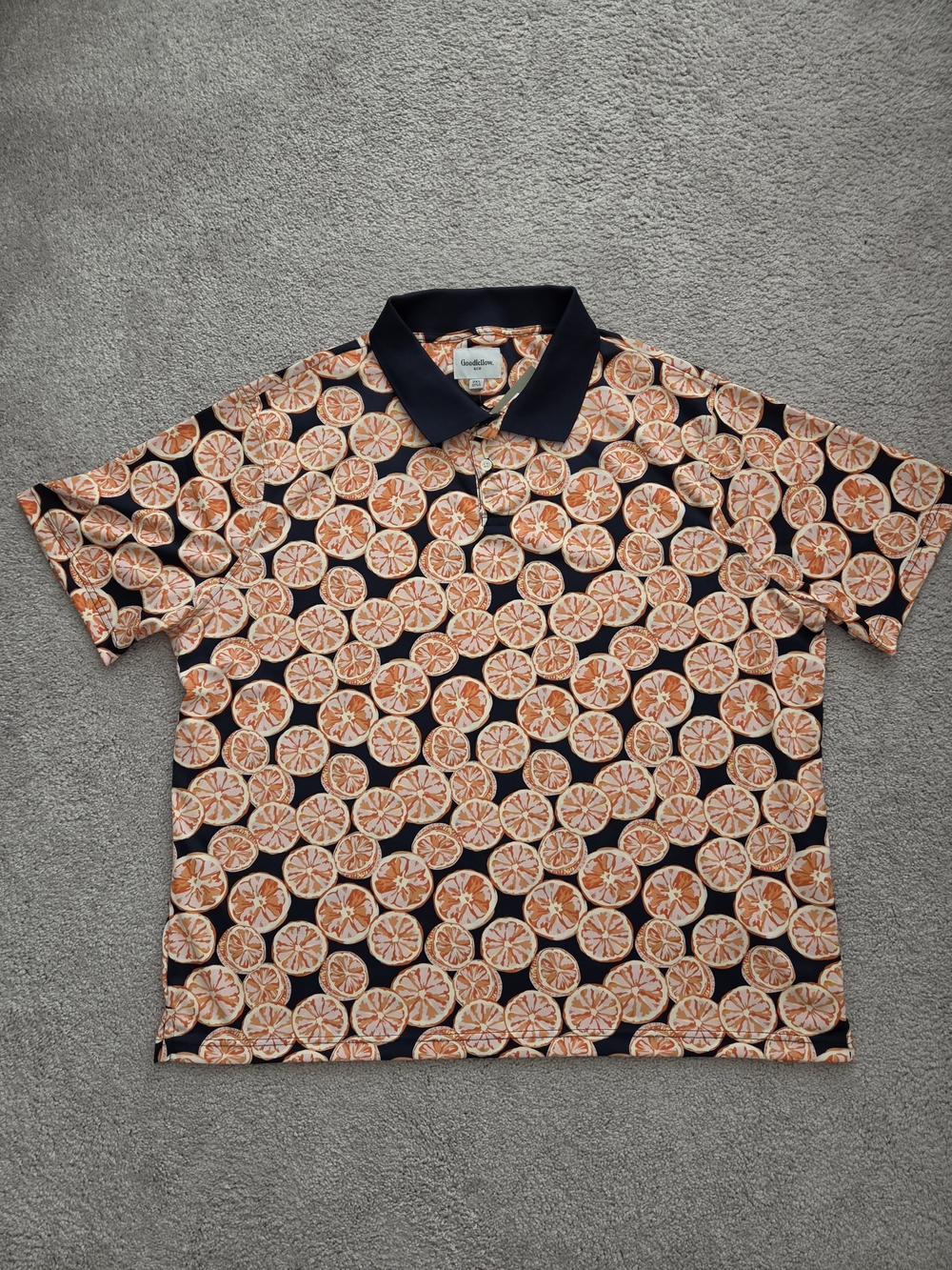 Goodfellow & Co Orange Slice Print Polo with Navy Collar
